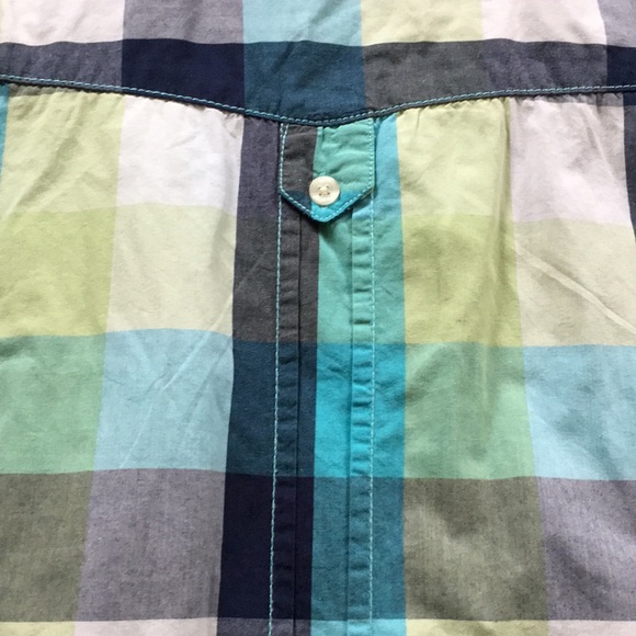 Men’s Blue & Green Plaid Button Down Shirt - Picture 7 of 7